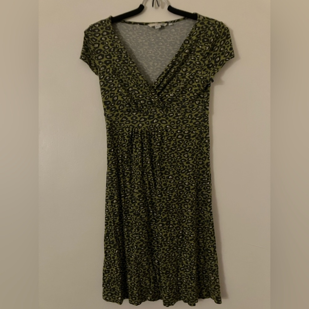 Boden Olive + Black Leopard Print Midi Dress, Size 6R
